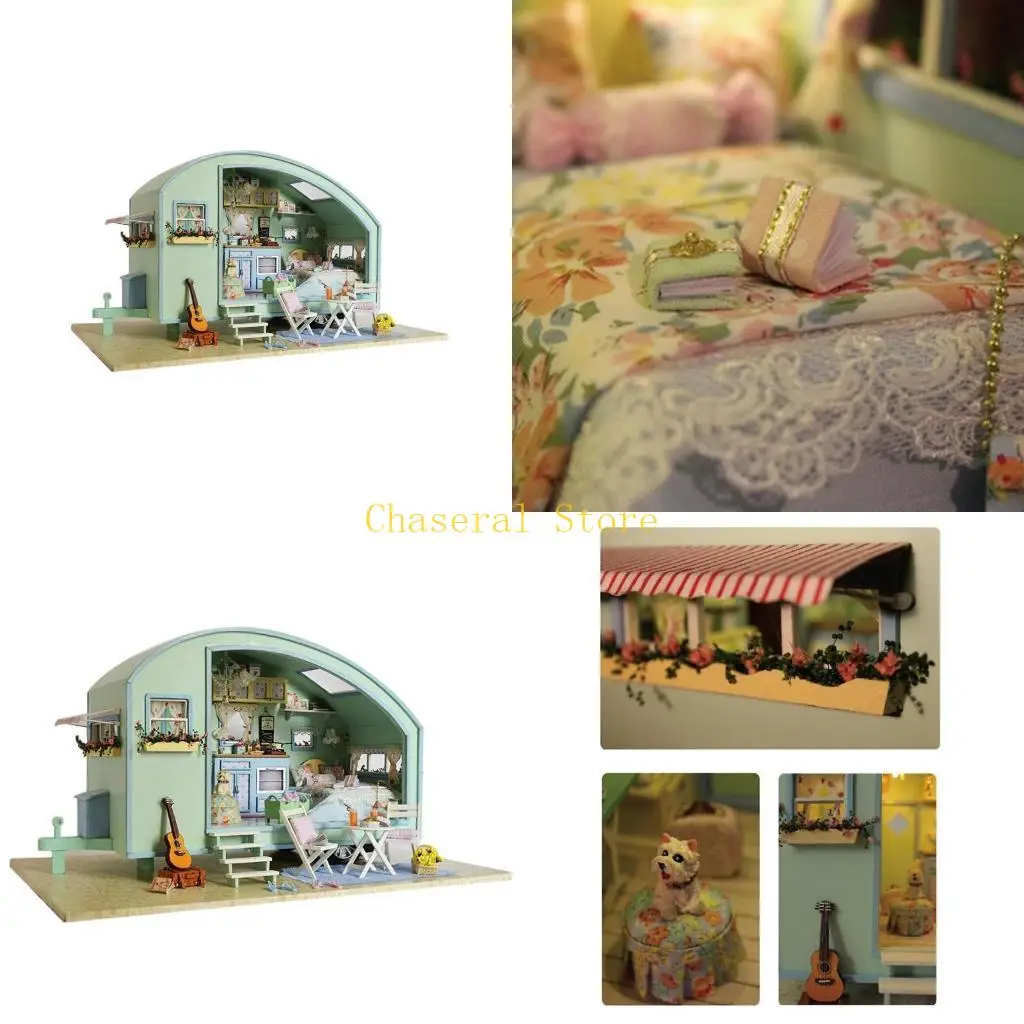 E7CE 子供の DIY ハウスキット手作りウッドハウスアパートティーンガールズブティックストアミニチュアマニュアル発光ハウスキット