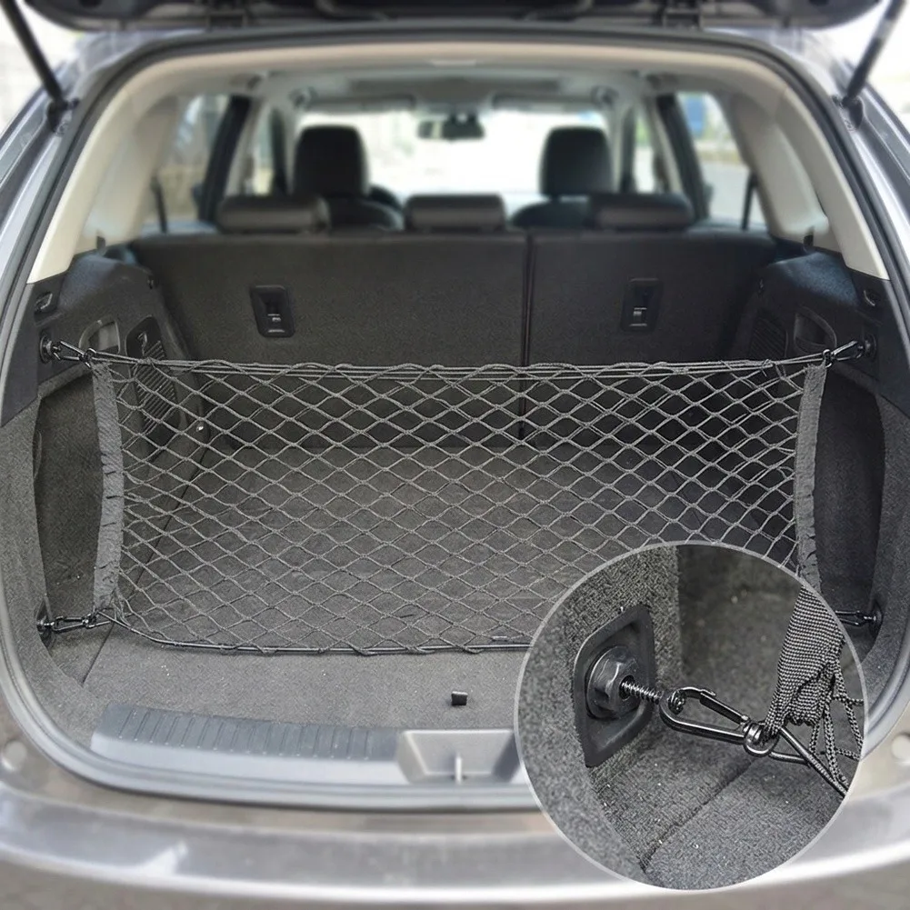 Double Layer Trunk Net for Automobiles - Elastic Cargo Mesh to Separate and Stabilize Luggage Groceries and Equipment