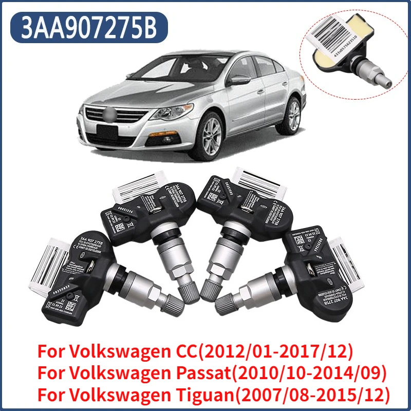3AA907275B Car TPMS 433MHZ For 2008-2018 Volkswagen Passat CC 2007-2015 VW Tiguan Tire Pressure Monitor Sensor 1/4PCS 3AA907275D