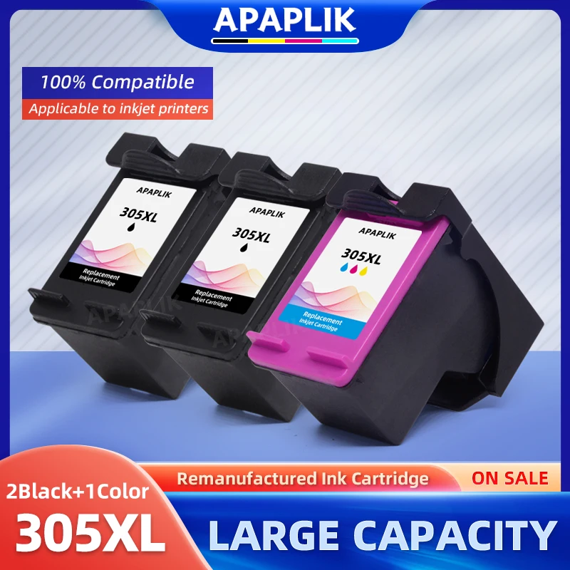 

APAPLIK For HP 305 XL 305XL Refillable Ink Cartridge Replacement For HP305 DeskJet 2710 2720 4110 4120 For HP 305 Cartridges