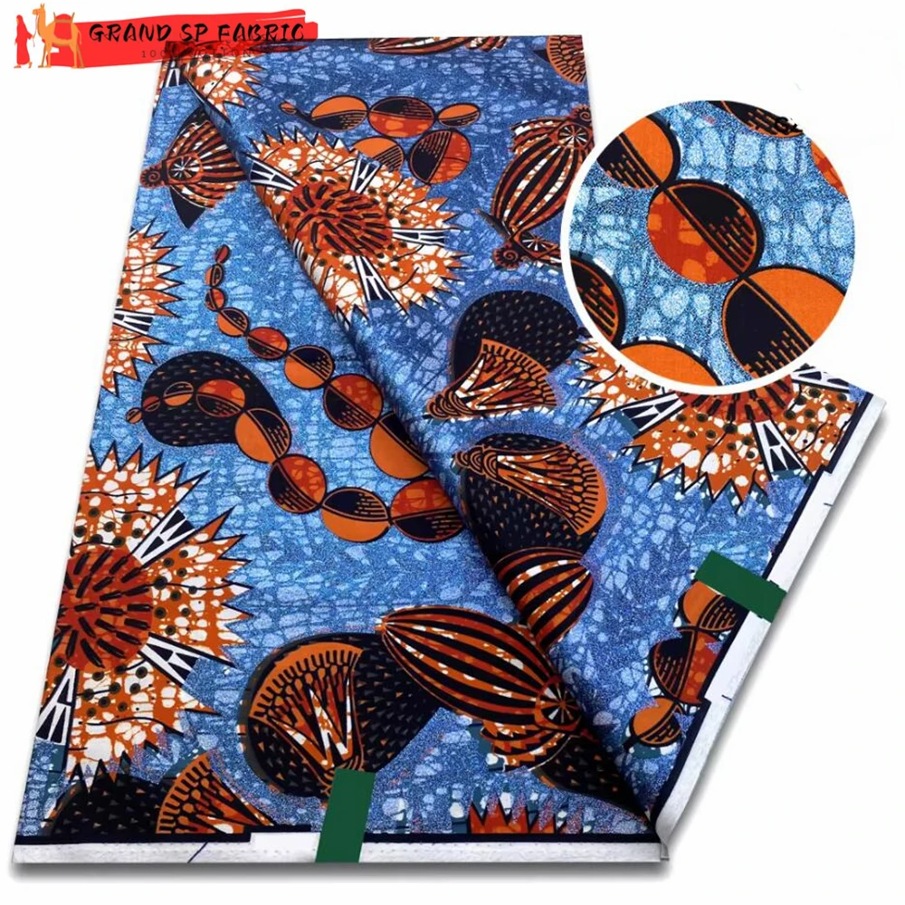 Grand Super 100% Cotton African Wax Fabric High Quality Wax Print Ankara Fabric For Sewing 6yards Women Fabric VLS3126