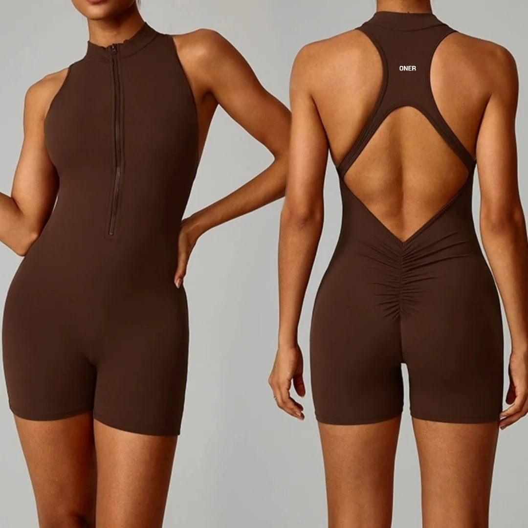 

Women Zipper Front Yoga Jumpsuit Sleeveless Backless Workout Bodysuit Scrunch Butt One-Piece Sportswear for Gym Pilates