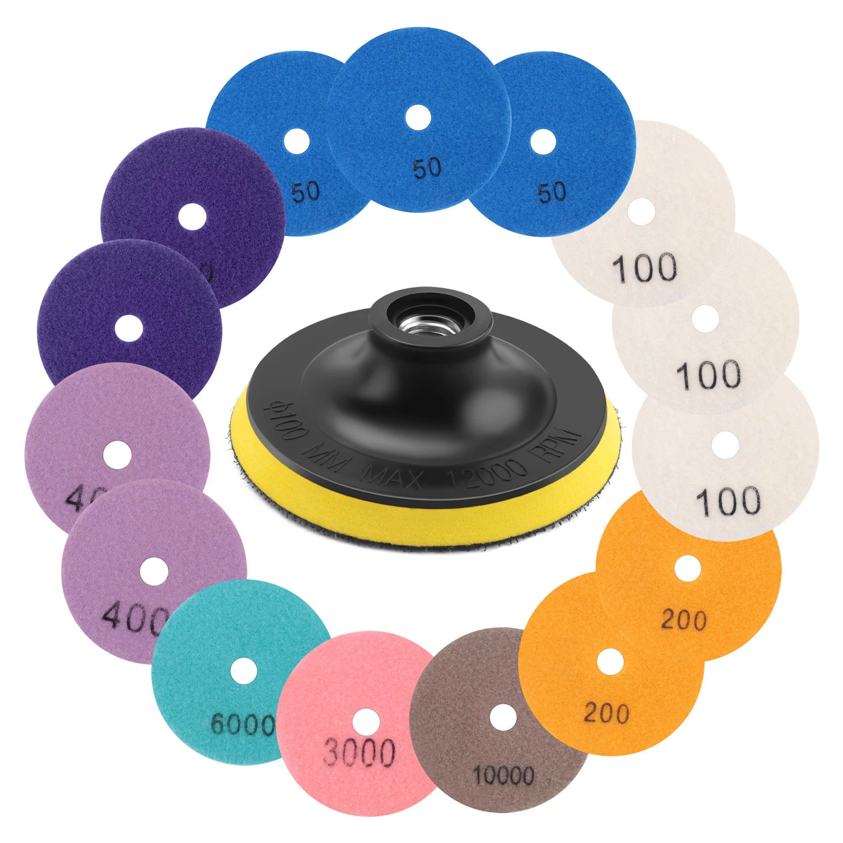 

AA63 HOT 16Pcs Diamond Polishing Pads Kit 4 Inch 100Mm Wet/Dry For Granite Stone Concrete Marble Polishing Use Grinding Discs Se