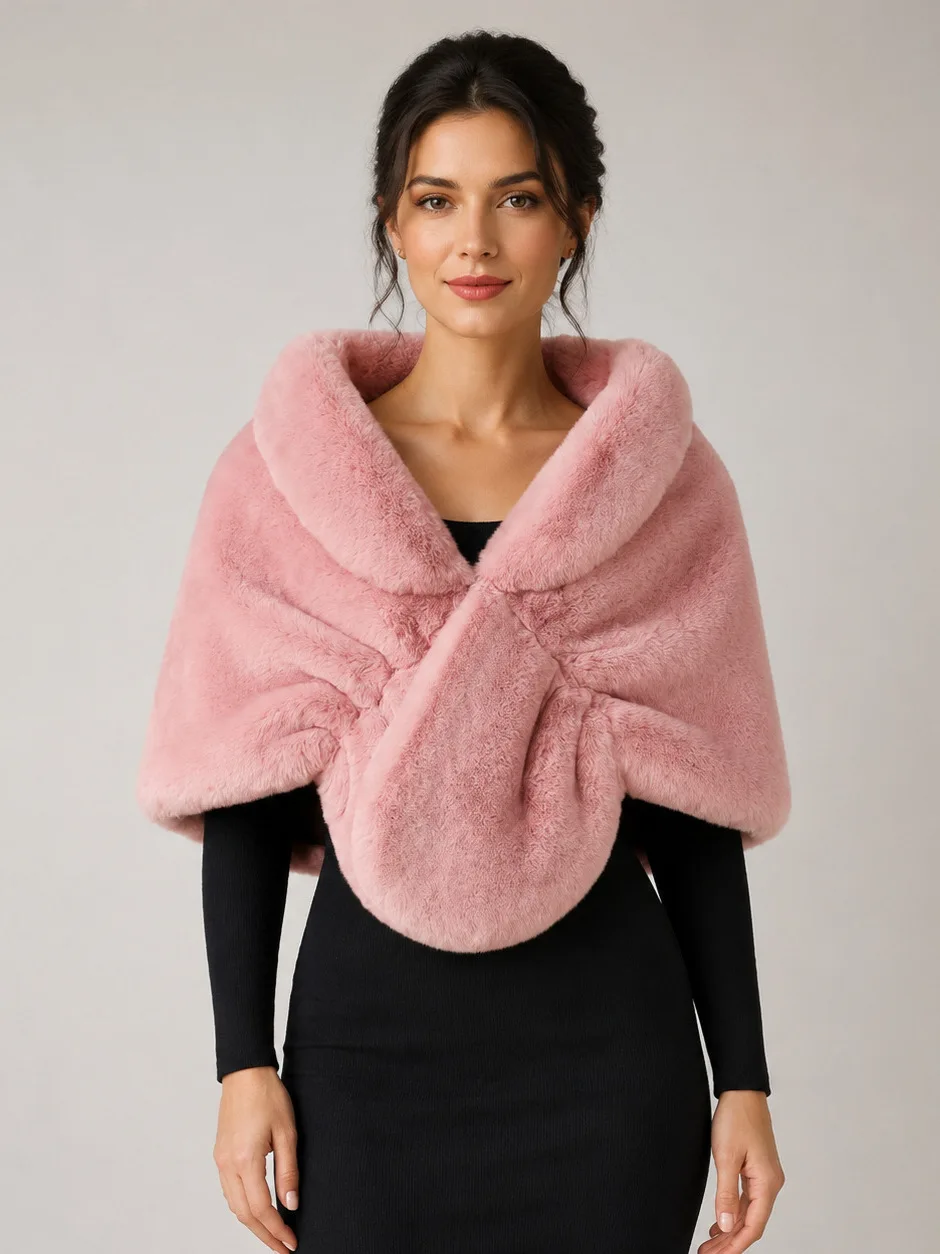 Women's Imitation Mink Fur Shawl Warm Plush Scarf for Autumn Winter Party Outerwear Soft Elegant Fashionable Ladies' Clothing