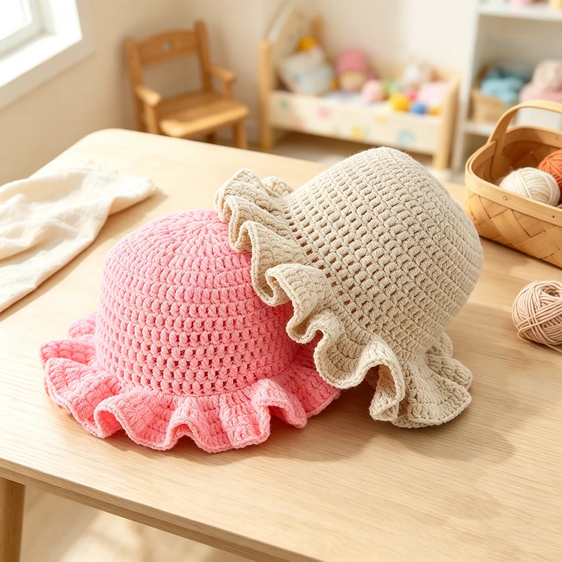 Women Solid Color Crochet Bucket Hat Men Ruffled Brim Handmade Knitted Fisherman Cap Autumn Winter Cute Y2k Dopamine Hat