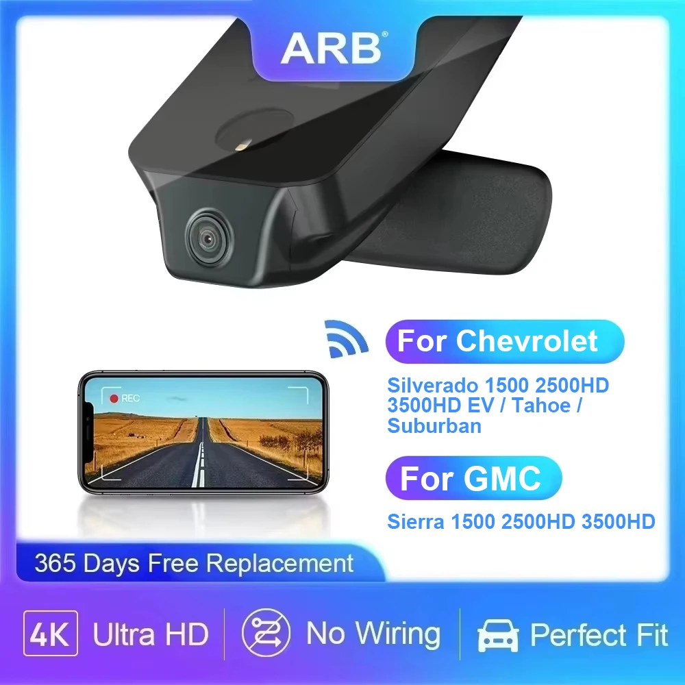4K Car DVR for GMC Sierra 2020-2025 / Chevy Silverado 2022-2026 / Tahoe 2021-2026 / Suburban 2021-2025, ARB Dashcam WiFi & APP