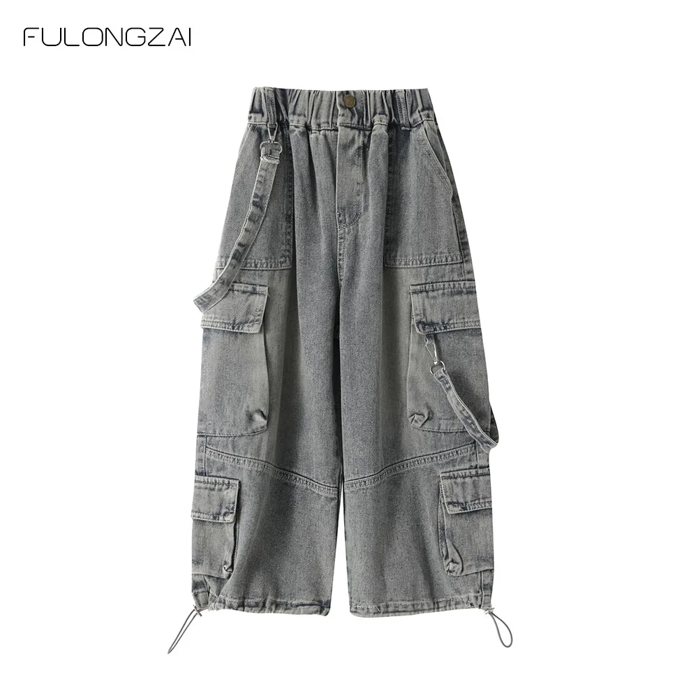 Jeans Baggy Décontractés pour Enfant, Salopette en Denim Assortie avec Tout, Pantalon de Personnalité, Nouvelle Collection Été 2024