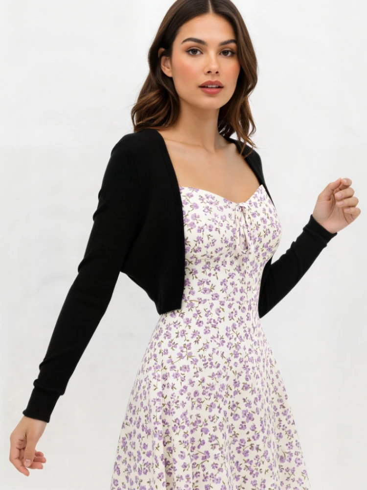 AOSSVIAO 2026 Summer Elegant Solid Women Cardigan Coat Short Sleeve Korean Thin Knitted Shirt Female Y2K Cropped Top Outwea view 2