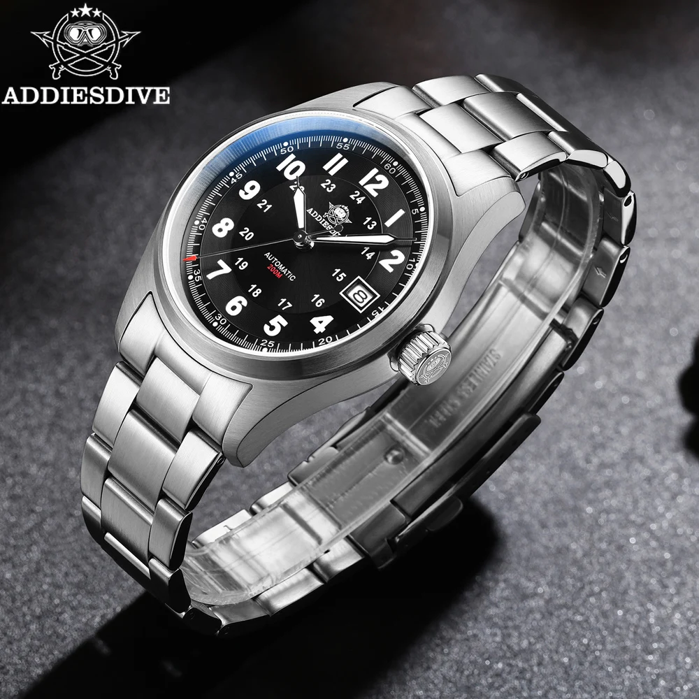 Addiesdive relógio automático masculino de luxo cristal safira nh35a analógico relógio mergulho aço 200m à prova dwaterproof água luminosa casal relógios