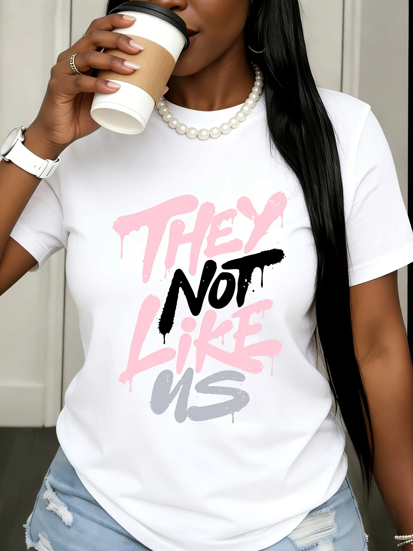 Casual Women Summer Graphic Tee They Not Like Us