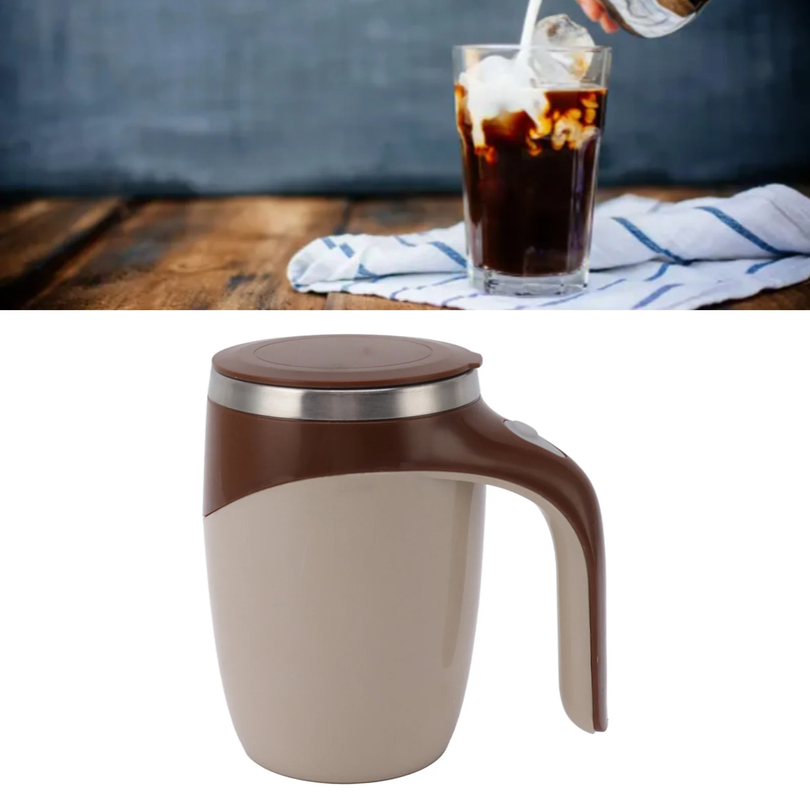 배터리 구동 자동 자석 교반 커피 머그잔 자동 교반 컵 스테인리스 스틸 라이너가 있는 전기 믹싱 컵