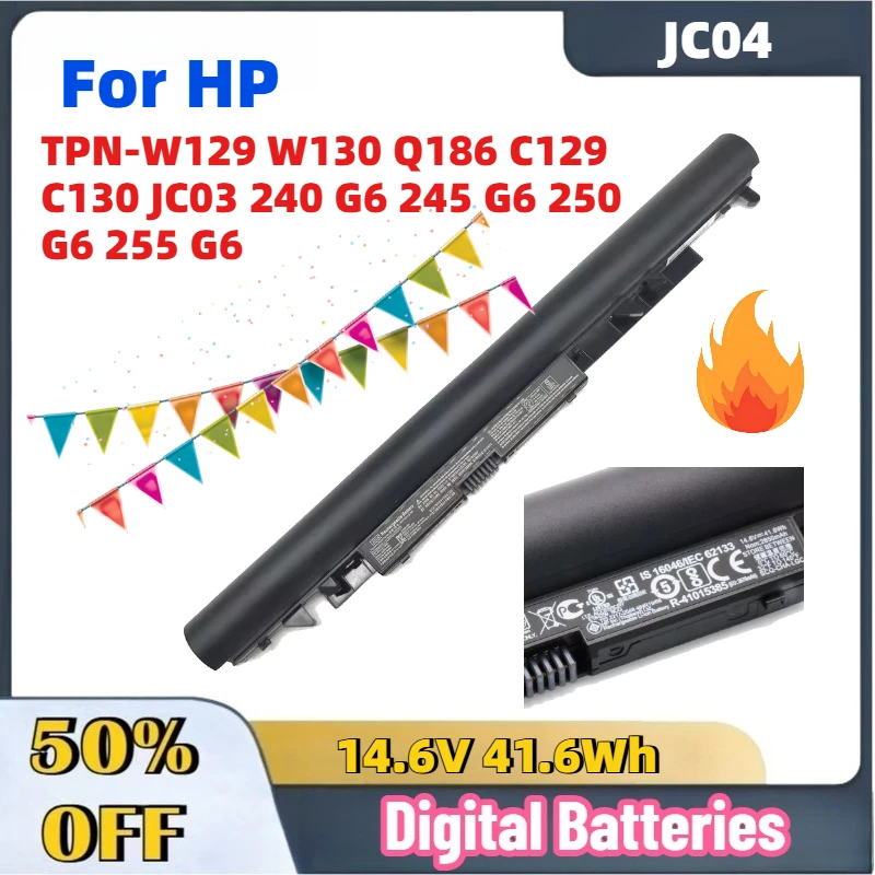 

Upgrade New 14.6V 41.6Wh JC04 HSTNN-LB7W Laptop Battery for HP TPN-W129 W130 Q186 C129 C130 JC03 240 G6 245 G6 250 G6 255