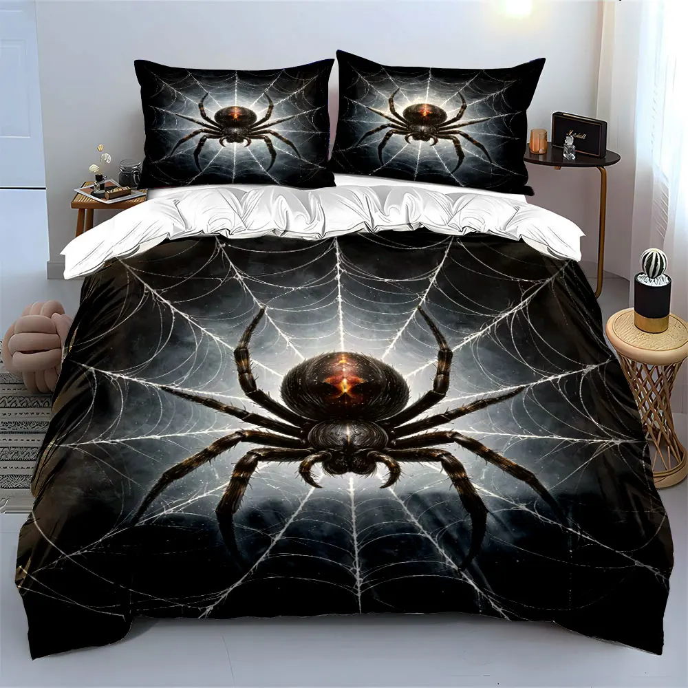 Black spider with symmetric web Pattern Duvet Cover Set Digital Print Colorful Polyester Bedding with Zipper Closur for gifts