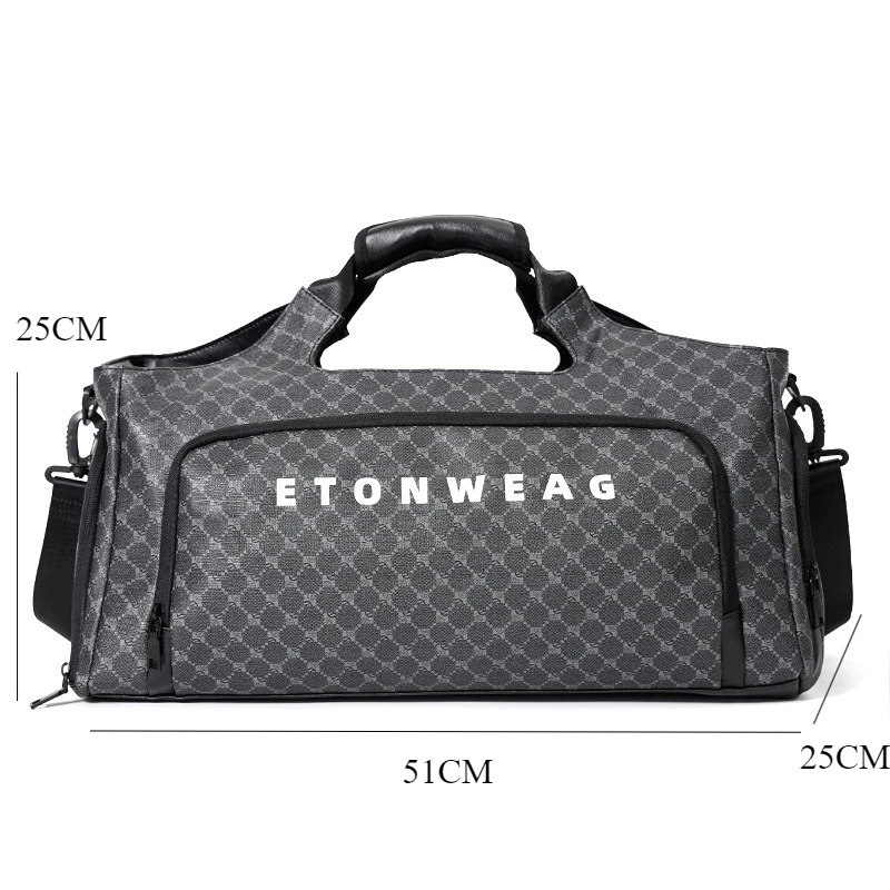 Fashion Plaid Handbags Men Top-Handle Bags Large Capacity Travel Tote Wet Dry Separation Luggage Bags Men Crossbody Shoulder Bag