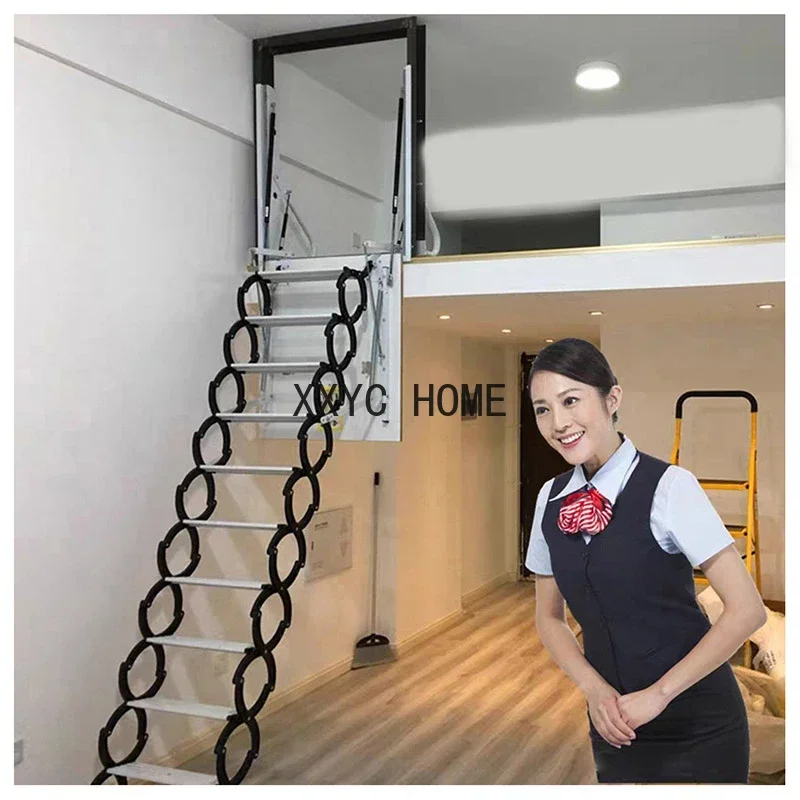 Escalera plegable telescópica personalizada para el hogar, escalera de ático con agujero lateral, bisagra para loft, 1,5 M-3M