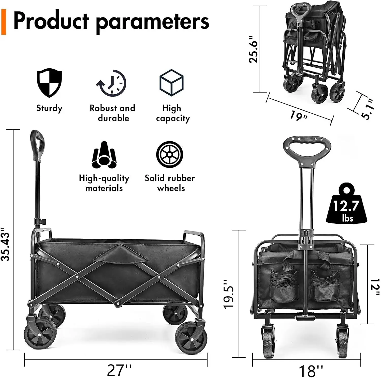 عربة عربة قابلة للطي للخدمة الشاقة NEOTEC ، للخدمة الشاقة ، قابلة للطي ، أداة خارجية مع عجلات صامتة ، مقبض قابل للتعديل