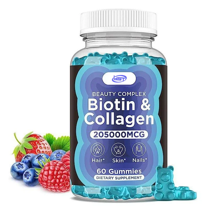 

Sugar free collagen 60 vegetarian gummies with 205000mcg of biotin, used for healthy skin, nails, and hair