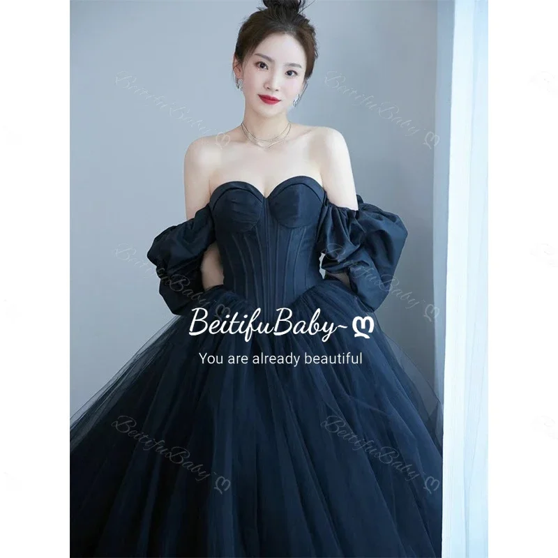 Palace Style Stain Evening Gown for Women Prom Dresses Strapless Detachable Sleeves A-line Retro Banquet Party Dress Vestidos