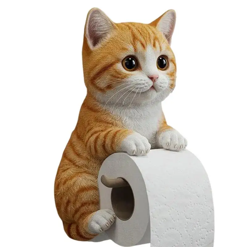 

Bathroom Toilet Paper Holder Cat Toilet Tissue Holder Wall Mounted Roll Rack Cute Dispenser for Dorm Home RV Restroom Travel