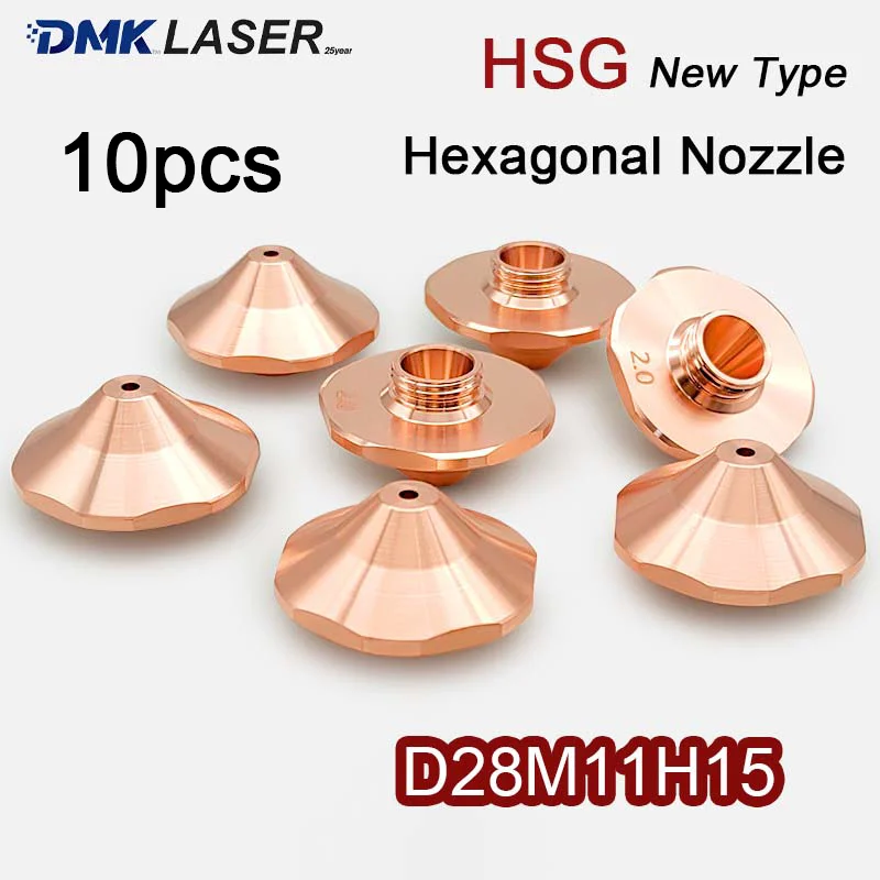 

10 шт. медных сопел HSG D28 M11 H15 с шестигранной головкой для лазерной резки, высокоскоростные, с защитой от столкновений, для резаков HSG HANS WSX