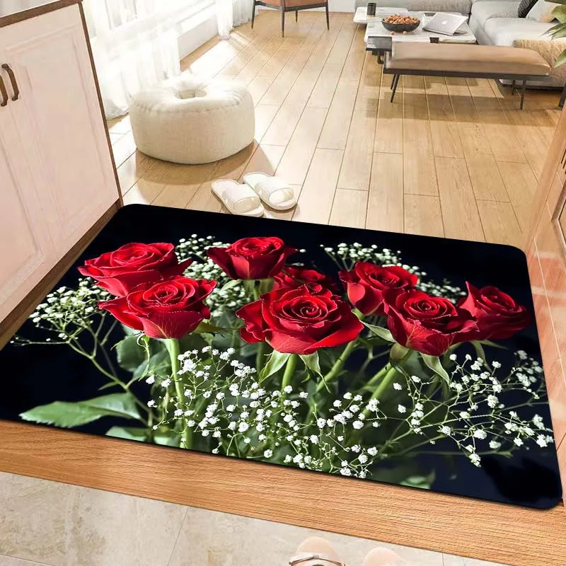 

Rose Bouquet Door Mat - Machine Washable, Non-Slip for Kitchen, Laundry, Bathroom, Living Room, Bedroom - Decorative Indoor Rug