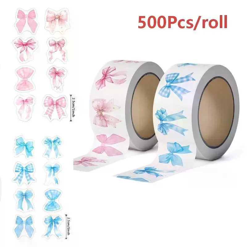 500Pcs/roll Bow Pattern Stickers Packaging Stickers Teacher School Reward Sticker Diary Scrapbook Laptop Stationery Decor Decal