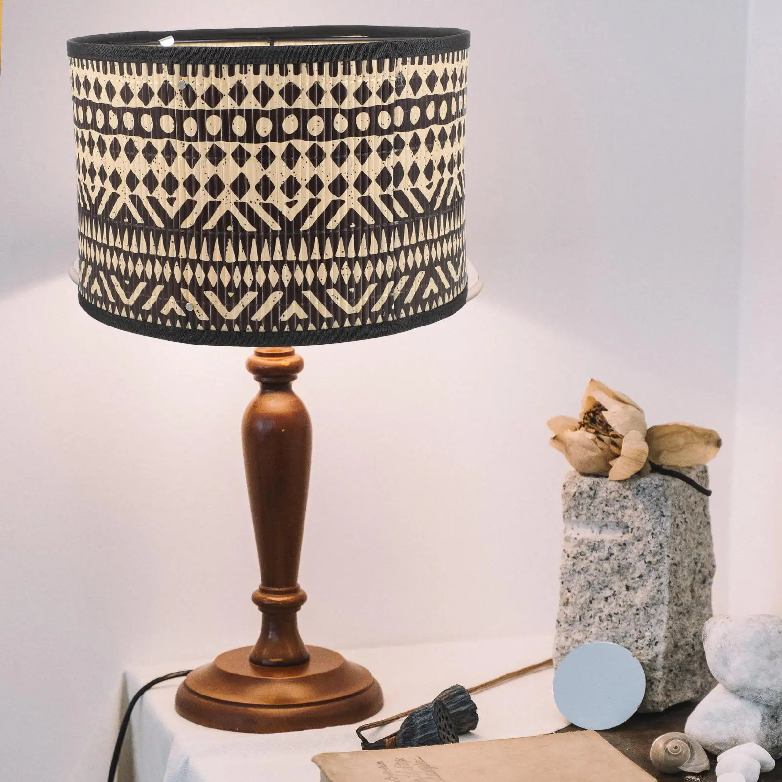 

Bamboo Lampshade Vintage Decorative Drum Floor Chandelier Pendant Printed Shades Woven Christmas Home Stay Lamp
