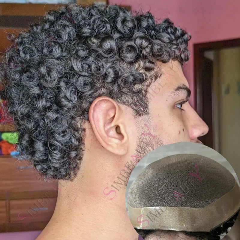 15 ملم رجل أفرو أسود مجعد # 4 # 2 براون شقراء الرجال الشعر المستعار 20 مللي متر 24 مللي متر مجعد تنفس 100% شعر الإنسان دائم أحادية الدانتيل الاصطناعية #6