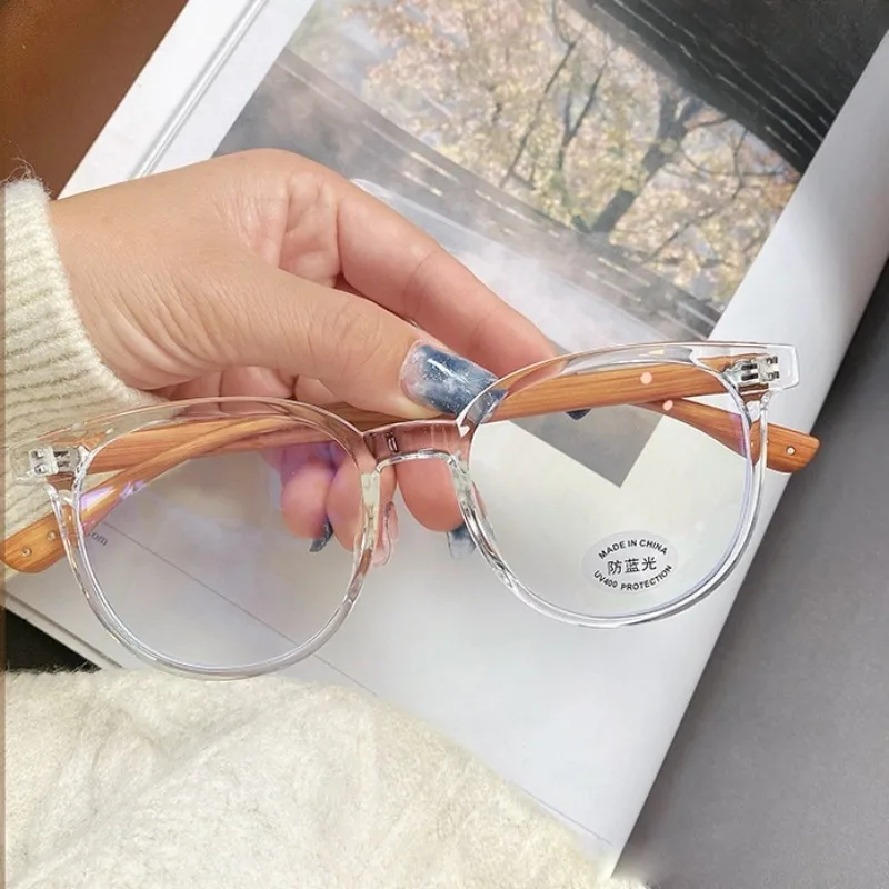 Anti Blue Light Student Glasses Korean Edition Vintage Wood Square Glasses Computer Glasses