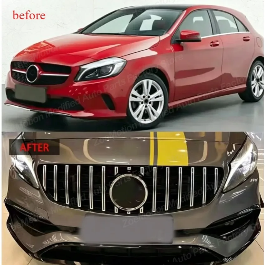 Front Bumper Rancing Grille for Mercedes Benz A Class W176 A250 A200 A45 AMG 2016 2017 2018 Hatchback Facelift Body Kit GT Style