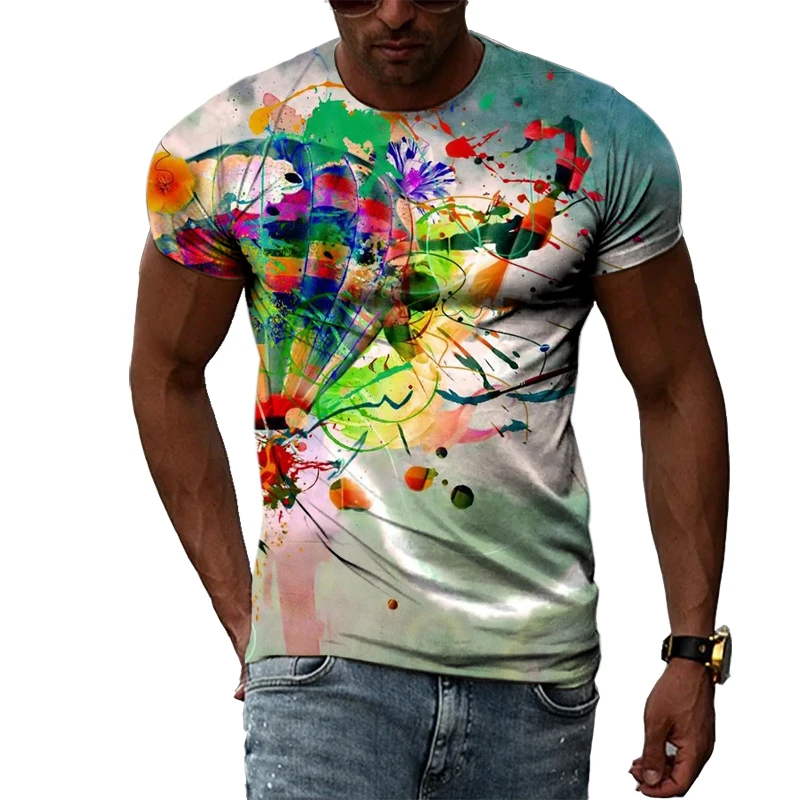 Summer Fashion Casual Men\'s T-shirt Personality Trend Hip-Hop Street Style Round Neck 3D Abstract Printing Short-Sleeved T-shirt