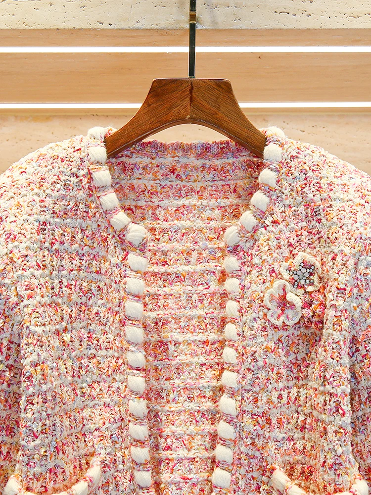 Cappotto cardigan lavorato a maglia dolce floreale per donna in rosa olio sud da donna di fascia alta Faion autunno piccola fraanza Sle