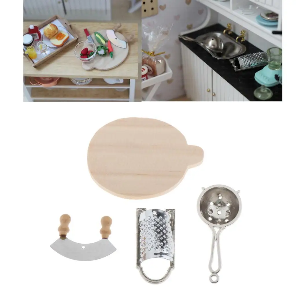 1:12 Dollhouse Miniature Kitchen Mini Furniture Model Utensil Chopping Board Colander Playset Kit Pretend Toy Accessories