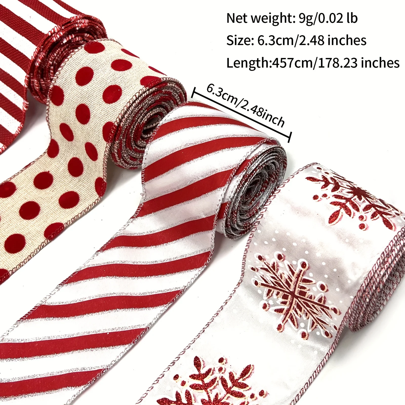 1pc 5 Yards Christmas Wired Edge Ribbons Red And White Stripes Ribbon Candy Cane Ribbons DIY Craft Ribbons For Xmas Tree Decor