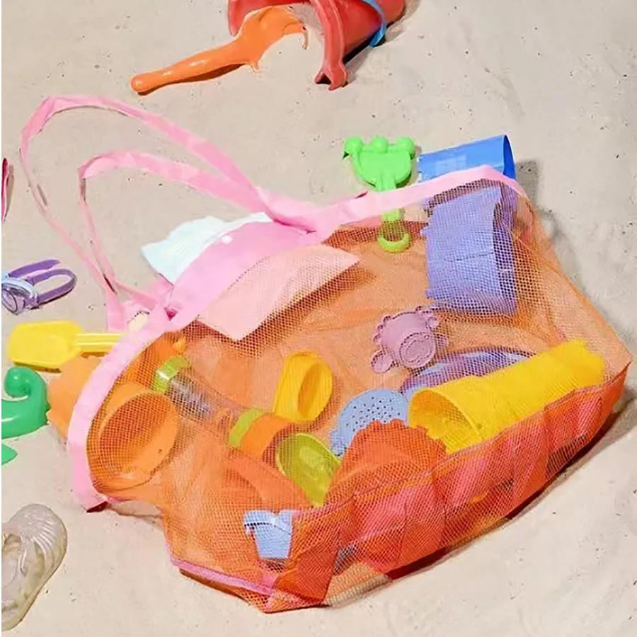 1 Piece of Large Pink Mesh Beach Storage Bag, Foldable and Portable for Storing Miscellaneous Items When Going Out
