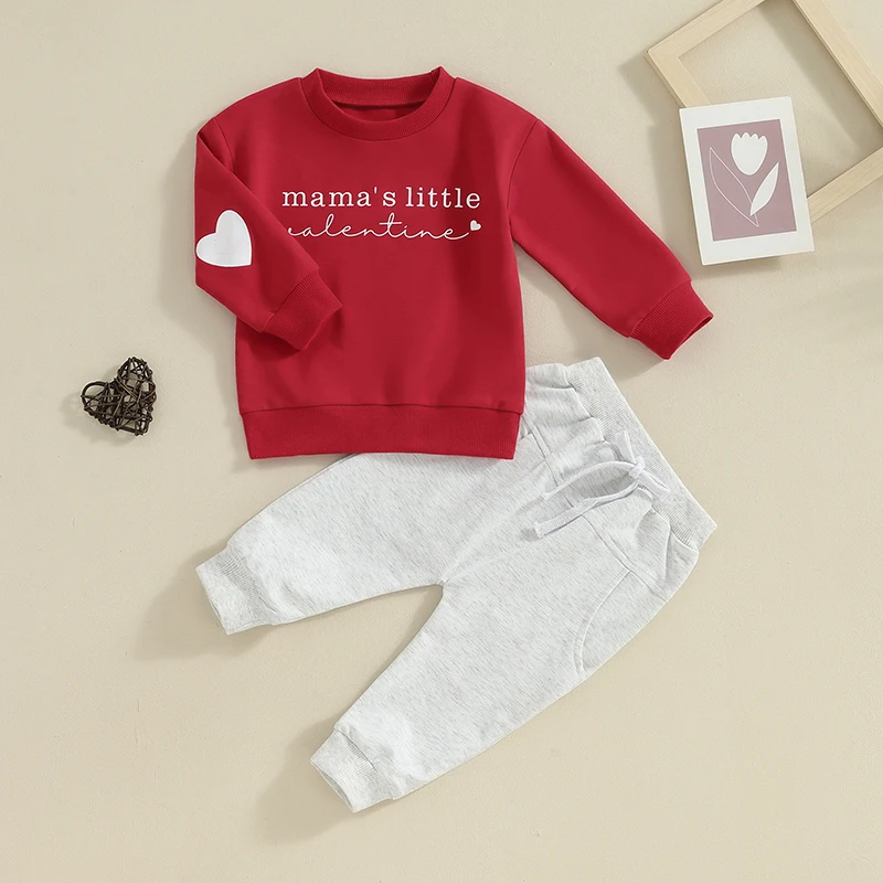 

2023-11-03 Lioraitiin 0-3Y Toddler Baby Boy Valentine's Day Outfit Letter Print Long Sleeve Sweatshirt and Elastic Pants Clothes