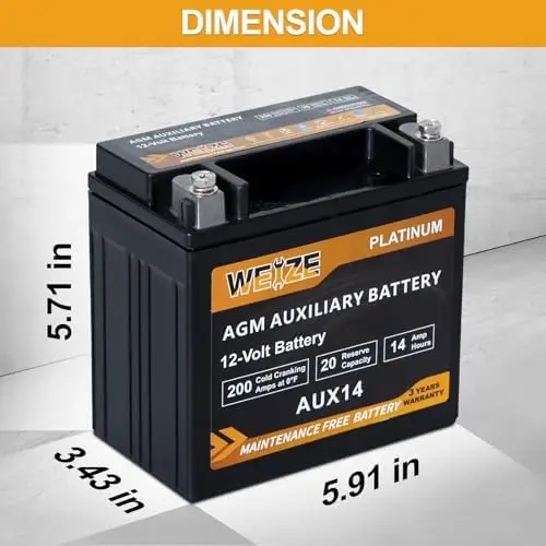 Platinum AGM AUX14 Auxiliary Battery, BCI Group 400, 200CCA, 36 Months Warranty