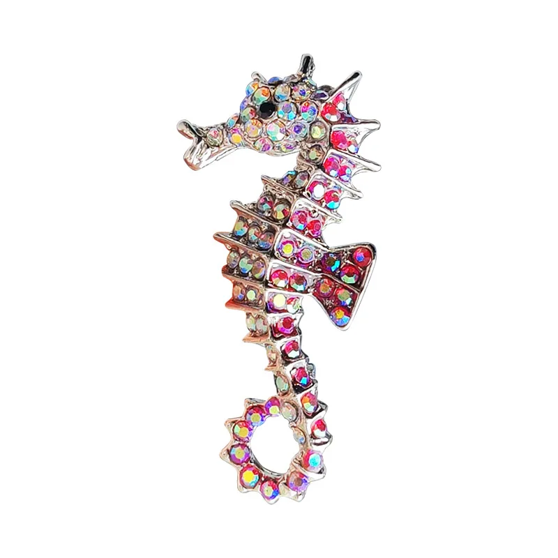 Fashion New Seahorse-shaped Brooches for Men and Women Fine Shiny Cartoon Seahorse Pin Personalized Clothing Jewelry Set Gift