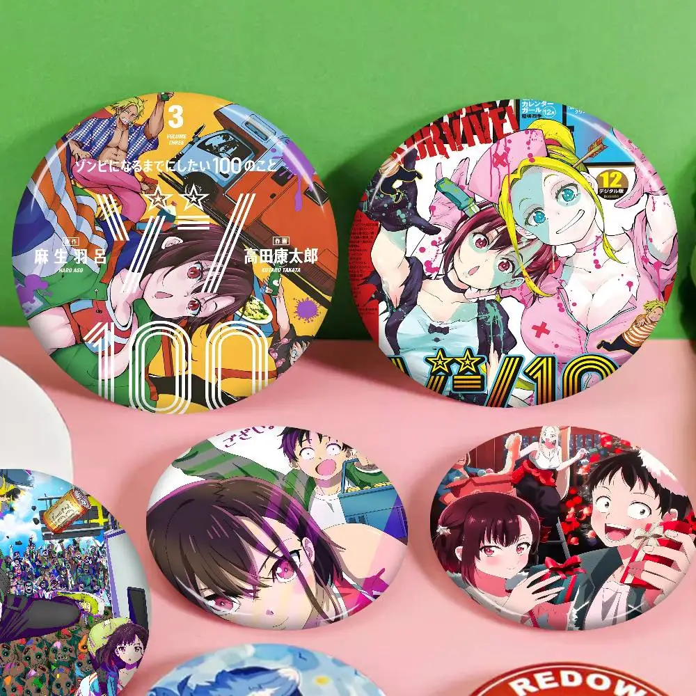 Zombie Anime Z-Zom 100: B-Bucket L-List O-Of T-The D-Dead Photo Brooches Creative Round Badge Gifts Pins 32/44/58mm