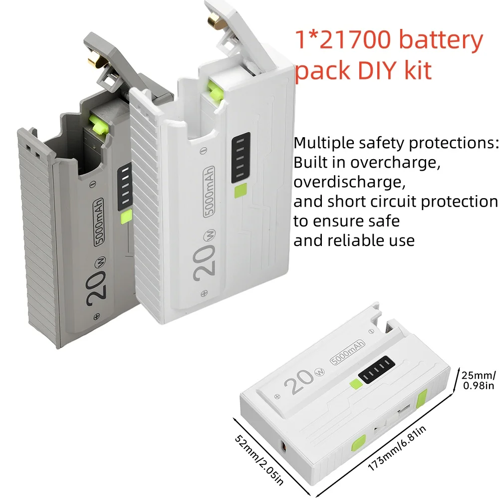 

21700 Universal Battery Charger Case DIY 20W Fast Charging Power Bank Box Type-C for DIY Electronic Projects