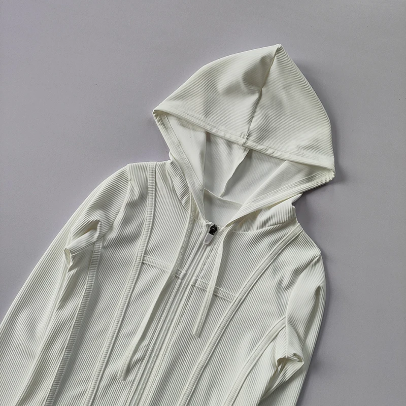 Fitnessjacke für Damen, Kapuzen-Cardigan, Herbst und Winter, eng anliegend, schnelltrocknend, Sport-Lauf-Trainings-Slim-Yoga-Kleid, Langarm – Detail 4