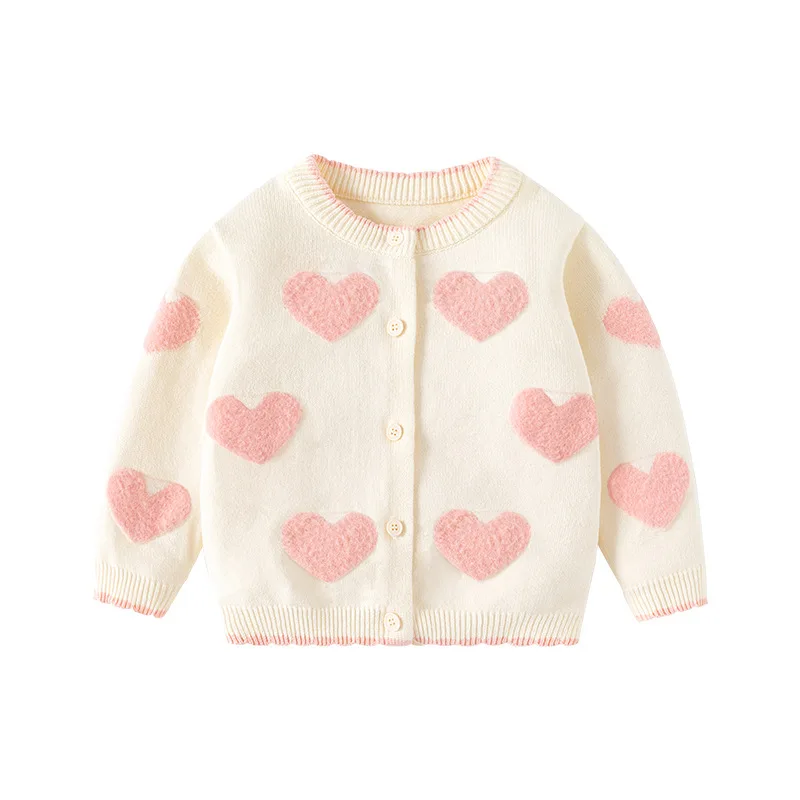 UNITIM Ins Autumn Baby Girls Cardigan Cotton Knitted Love Jacquard Long Sleeve Toddler Girl Sweaters Kids Girls Knitwears