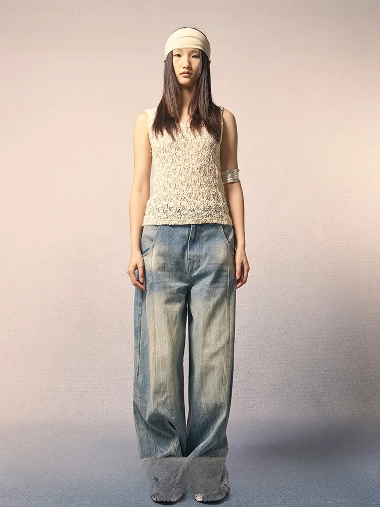 

Refuse Club 25 Autumn Winter New Sle Lace Vintage Top Floral Vest Women's Slim Fit Hollow out Design Cotton Blend Tank Top