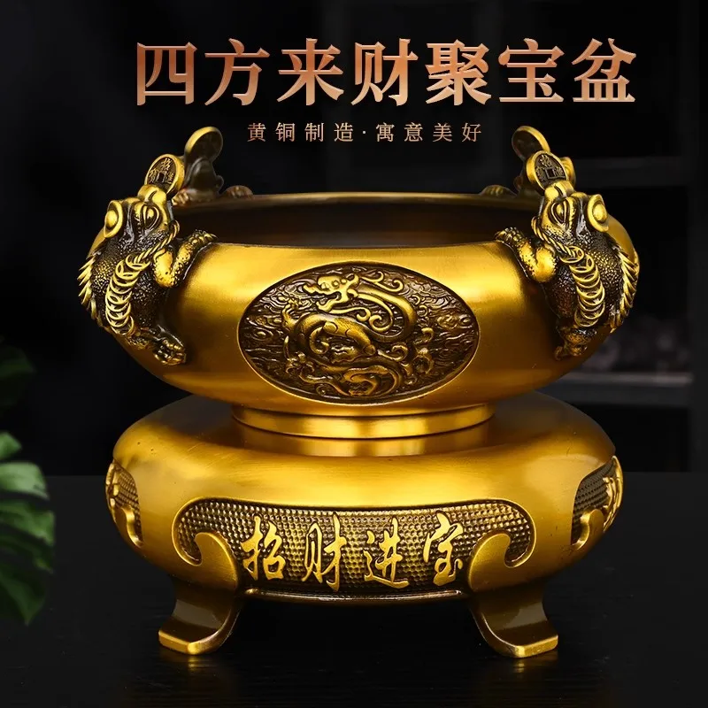 

Golden Toad Money Frog & Treasure Bowl Set, Brass Wealth Luck Prosperity, Home Office Desk Decor, Feng Shui Gift for Housewarmin