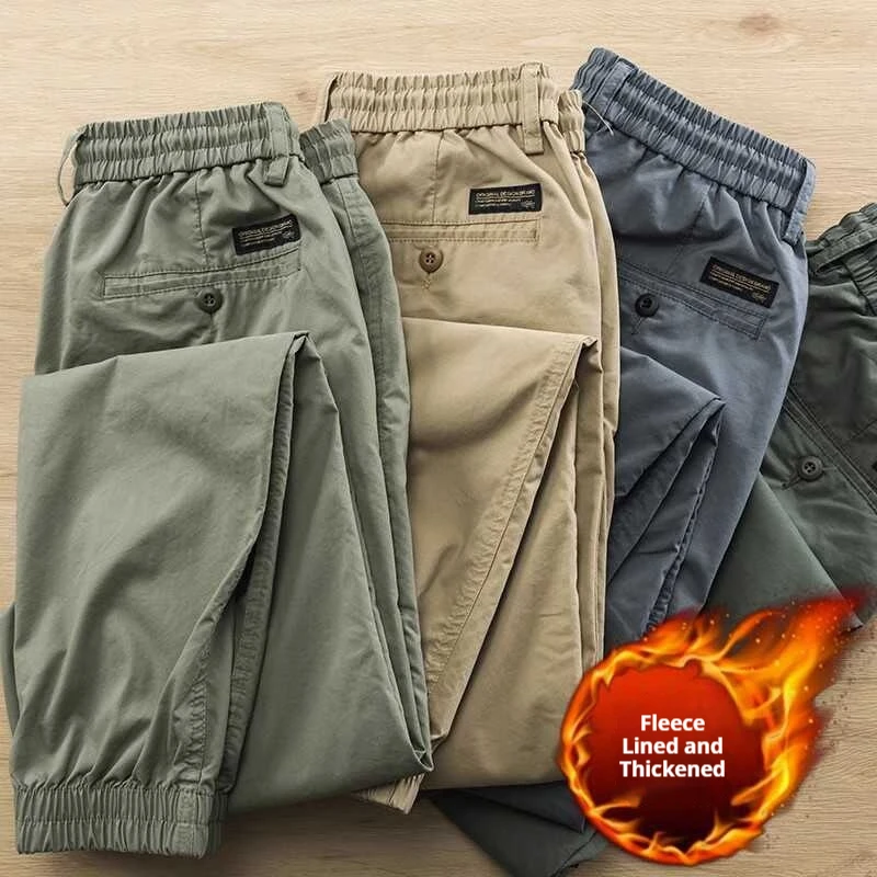 

Mens Winter Work Fleece Lined Thickened Loose Fit Rip Resistant Durable Trousers Heavy Duty Labor Protective Windproof pan