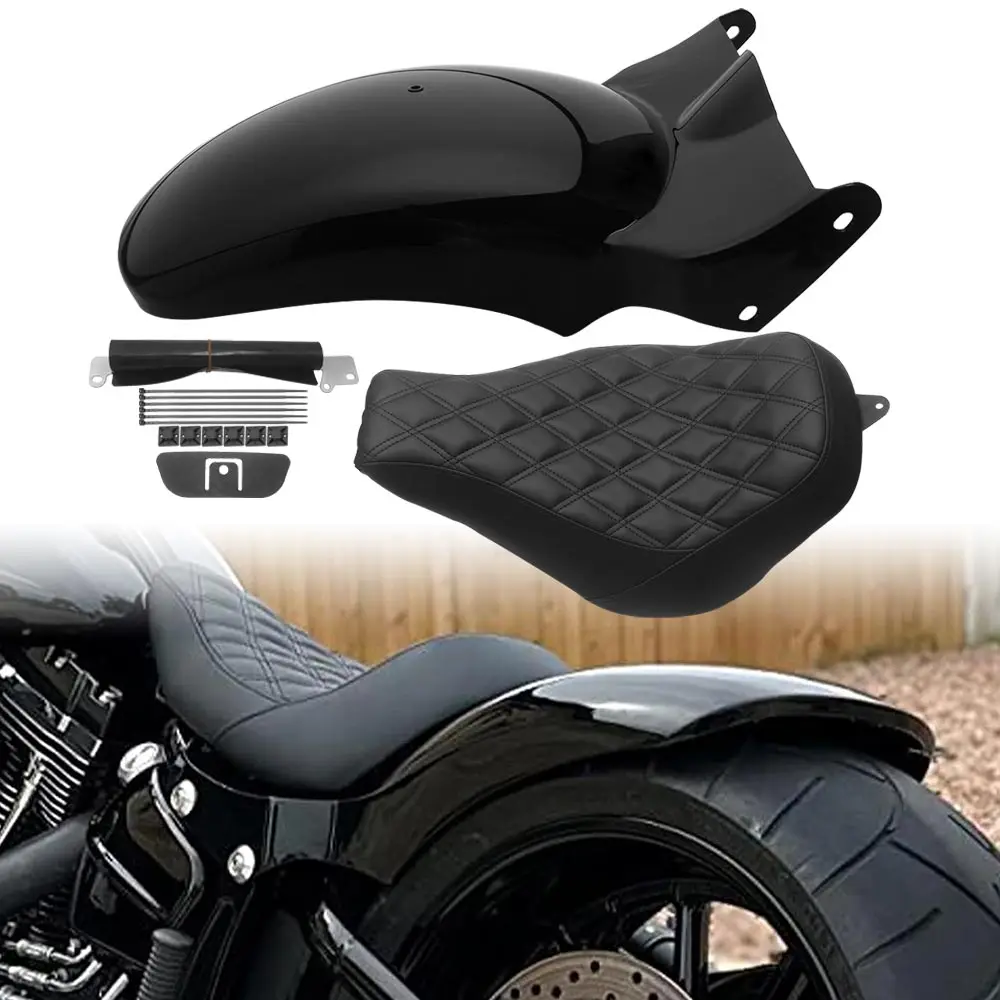 

Fit For Harley Davidson Softail Fat Boy Breakout 2018-later Heavy-Duty Steel Iron Motorcycle Rear Fender +Solo Seat Cushion