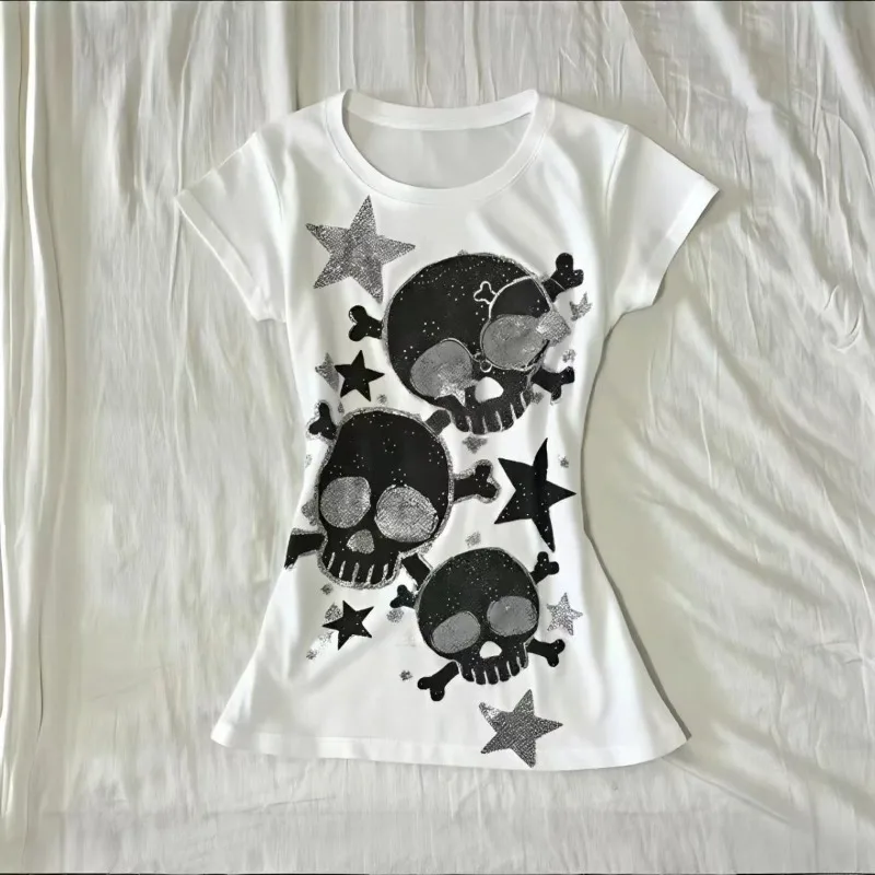 

American Vintage Print O-neck T-shirts Summer Short Sleeve Cotton Top for Women 205 New Slim Waist All-match Tee Shirt