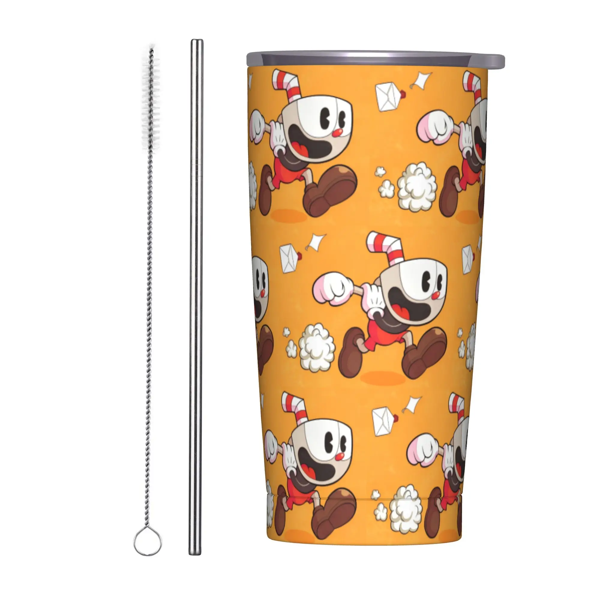 Game Battle Cuphead Tumbler Vacuum Insulated Indie Shooting Games Cuphead Thermal Cup Vacuum Flask School Mugs Water Bottle 20oz