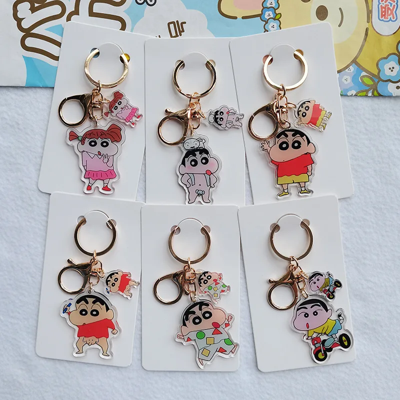 Kawaii Crayon Shin-Chans Nohara Himawari Key Chain Acrylic Transparent Double-Sided Keychain Backpack Pendant Anime Girls Gift