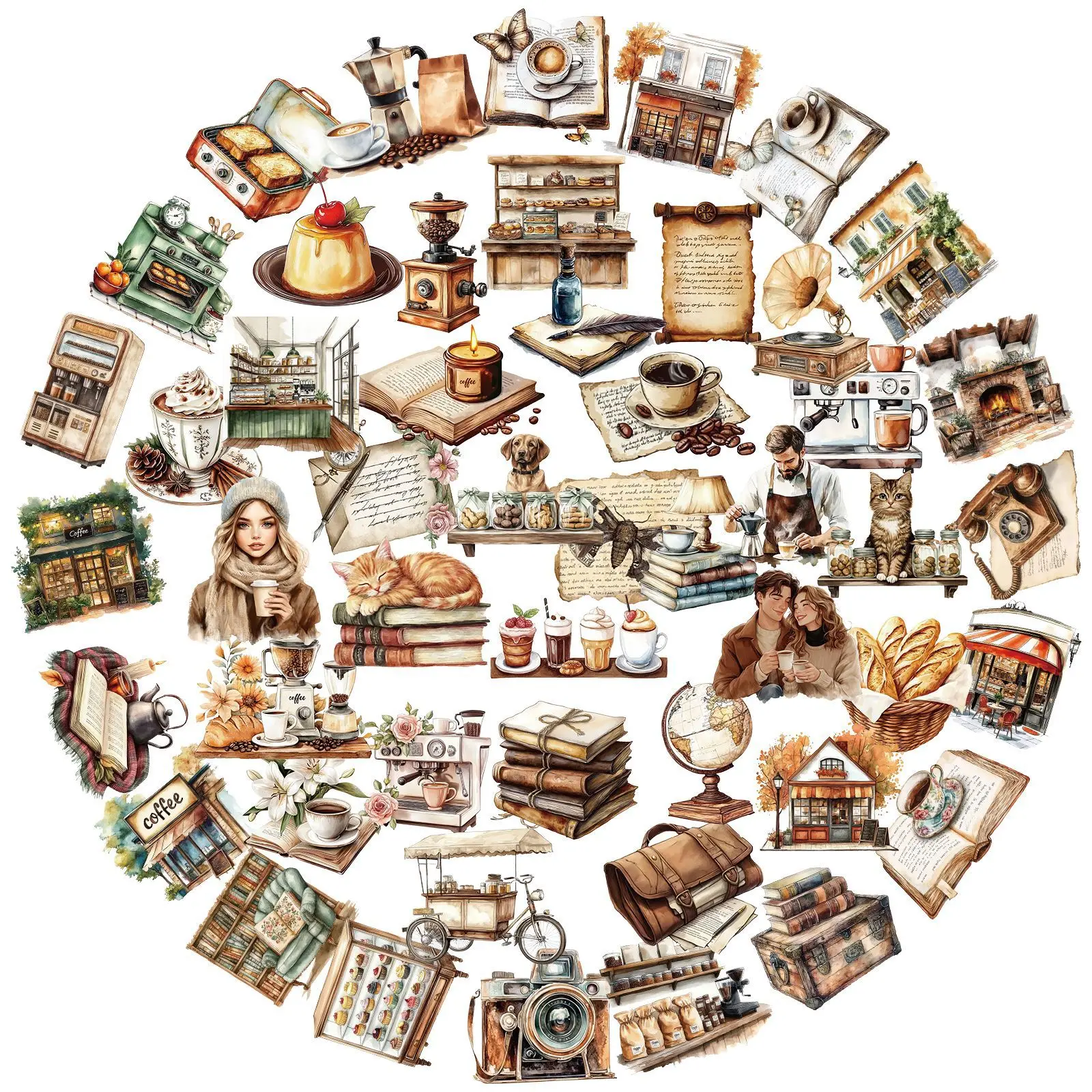 

50pcs Creative Retro Coffee Shop Transparent PET Stickers For phone case Laptop Notebook Suitcase Skateboard Aesthetic Stickers